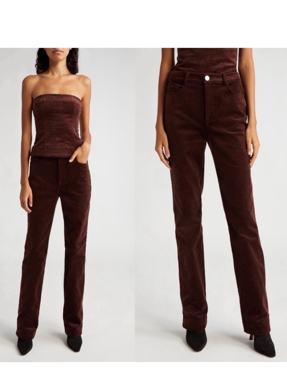 STAUD Chisel Corduroy Straight Leg Pants in Mahogany Brown size 6